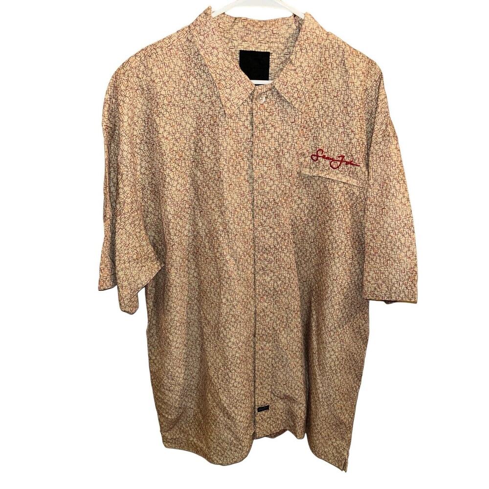 Sean John Short‎ Sleeve Shirt Button Up Beige Geometric XXXL 3XL